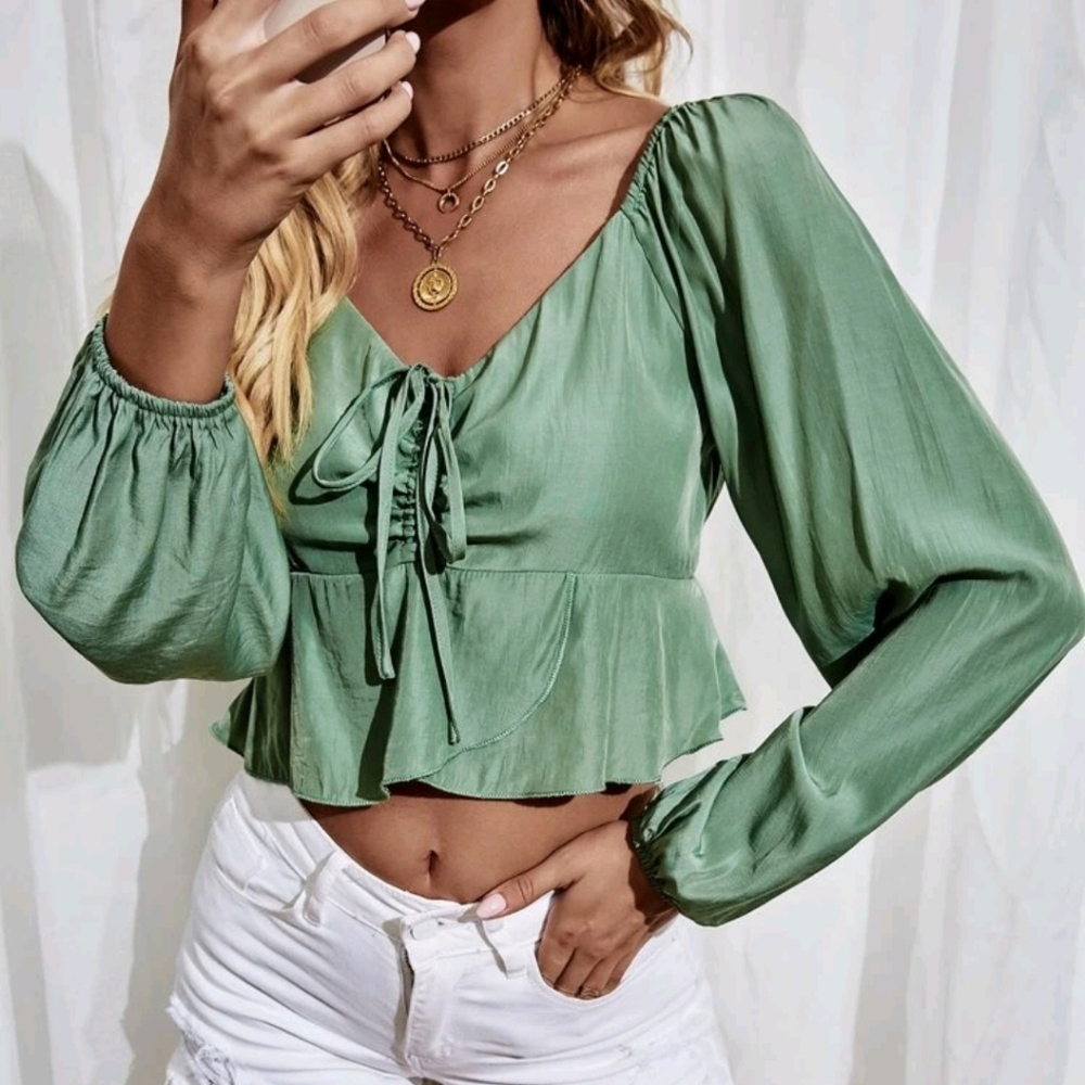 Peplum Ruffle Hem Crop Blouse